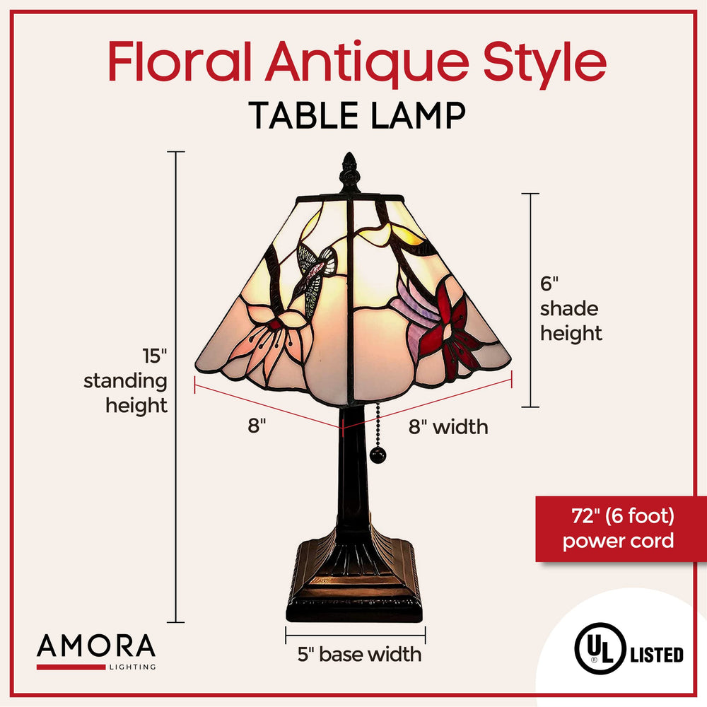 Amora Vintage Tiffany Lamp - Stained Floral Glass Nightstand Lamp - - Diamond Home USA
