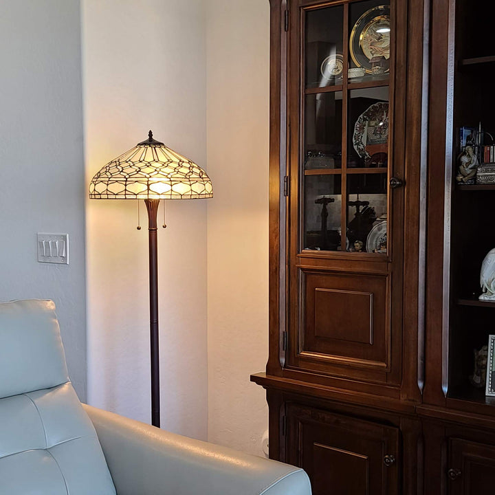 Amora Tiffany Style Floor Lamp Standing 62" Tall Stained Glass White Mahogany - Diamond Home USA