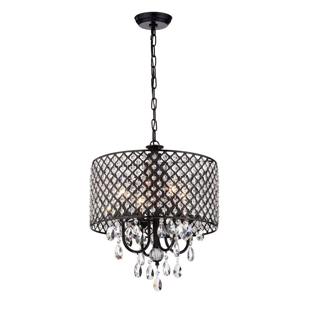 Black 4-Light Round Beaded Drum Chandelier with Crystals Hanging Glam Modern - Diamond Home USA