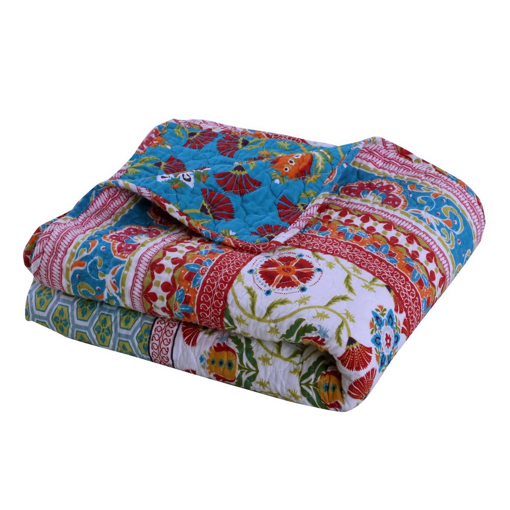 Quilt Lap Throw Blanket Reversible Retro Bohemian Style Printed with Flowers - Diamond Home USA
