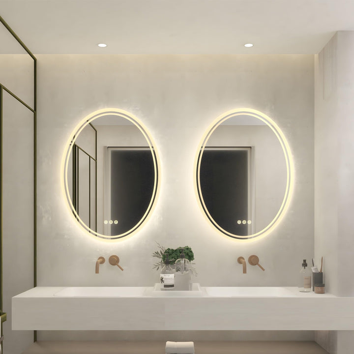 Modern Oval Led Touch Light Bathroom Mirror 24" X 32" Silver Classic - Diamond Home USA
