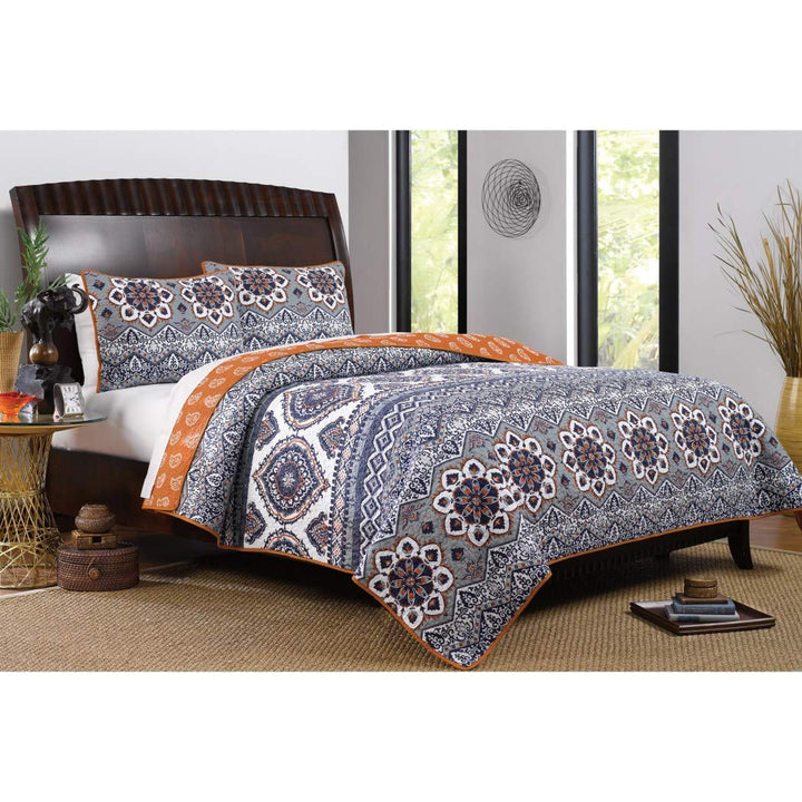 3 Piece Beautiful Burnt Quilt Set Medallion Bohemian