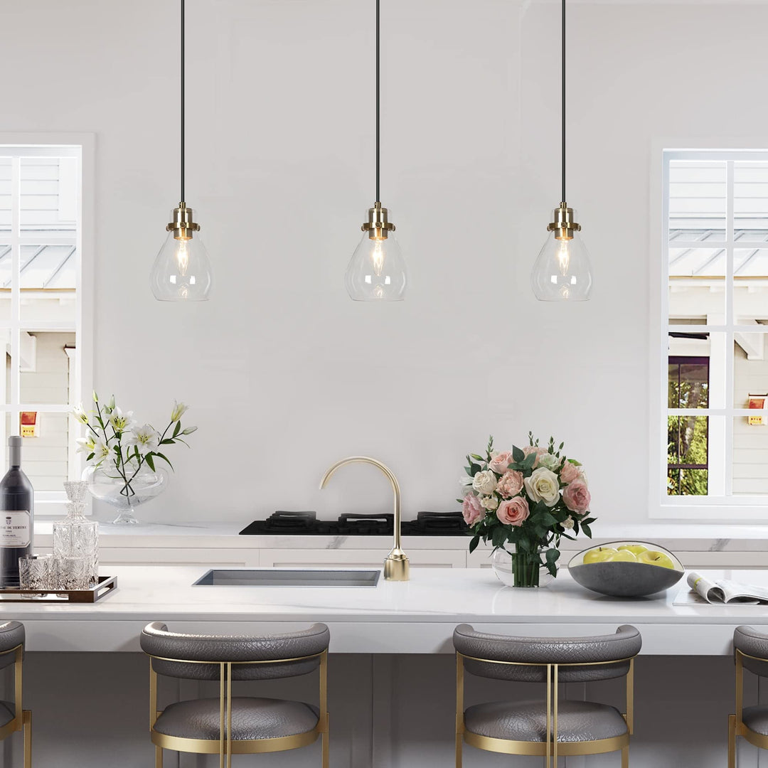 Modern Brass Gold Black 1-Light Mini Glass Kitchen Island Lights Glam - Diamond Home USA