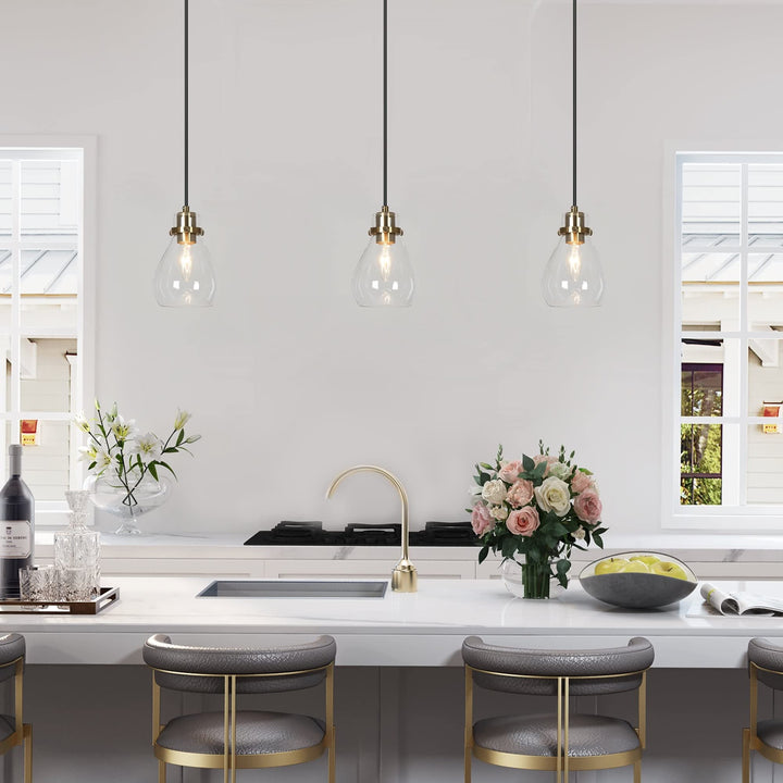 Modern Brass Gold Black 1-Light Mini Glass Kitchen Island Lights Glam - Diamond Home USA