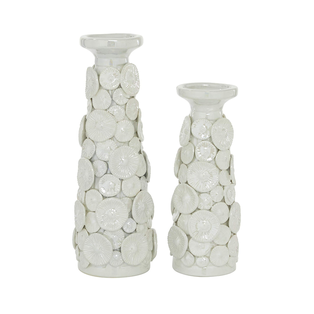 White Ceramic Farmhouse Candle Holder (Set of 2) - Diamond Home USA