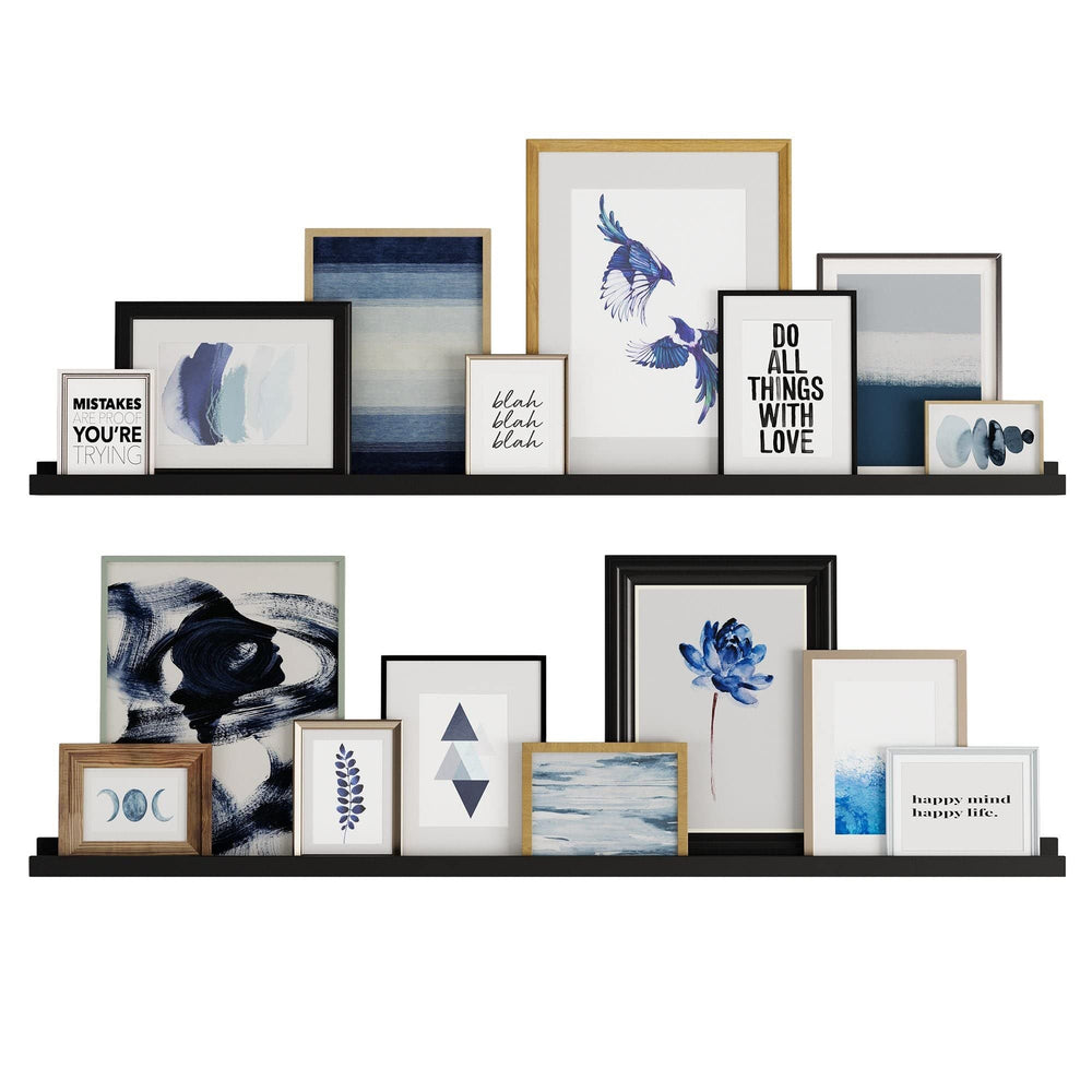 Denver Narrow Picture Ledge Wall Shelves 60" Black Set of 2 MDF Includes - Diamond Home USA