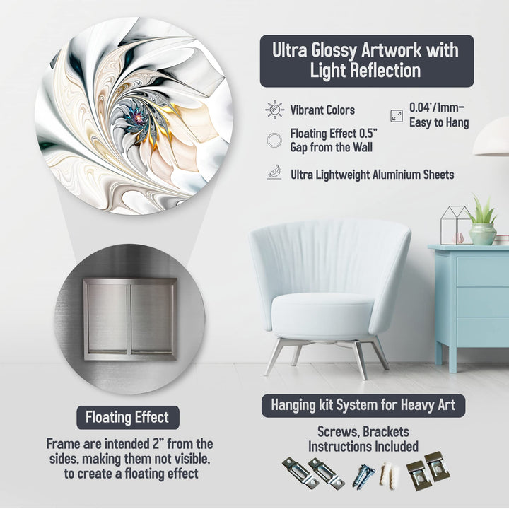 Designart MT10276 C11 White Stained Glass Floral Art Floral Disc 11" x 11" White - Diamond Home USA