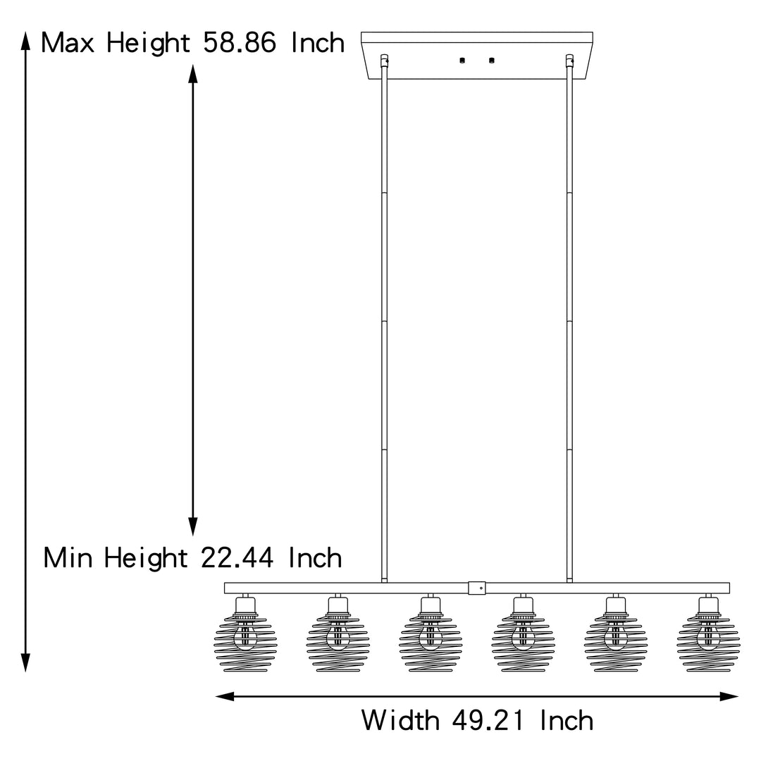 Modern 6-Light Classic Black Kitchen Island Linear Lights W49.21*d5.51*h8.66 - Diamond Home USA