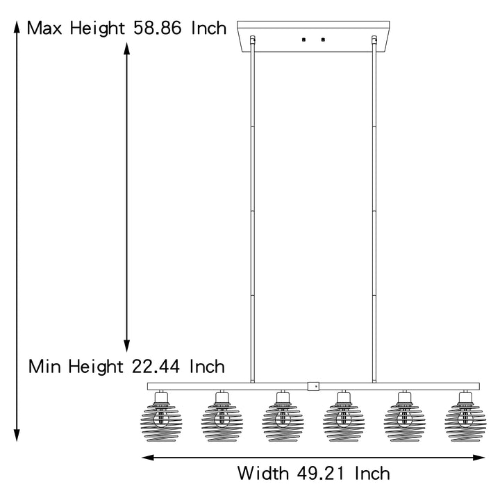 Modern 6-Light Classic Black Kitchen Island Linear Lights W49.21*d5.51*h8.66 - Diamond Home USA