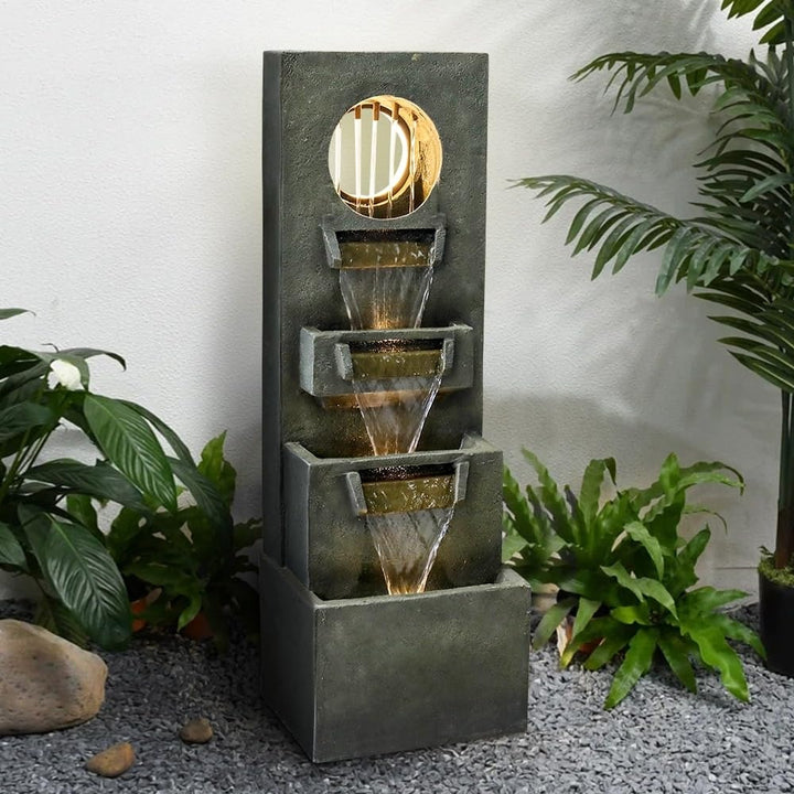 Garden Fountain Outdoor W/led Lights Indoor Modern Cascading Floor Grey - Diamond Home USA