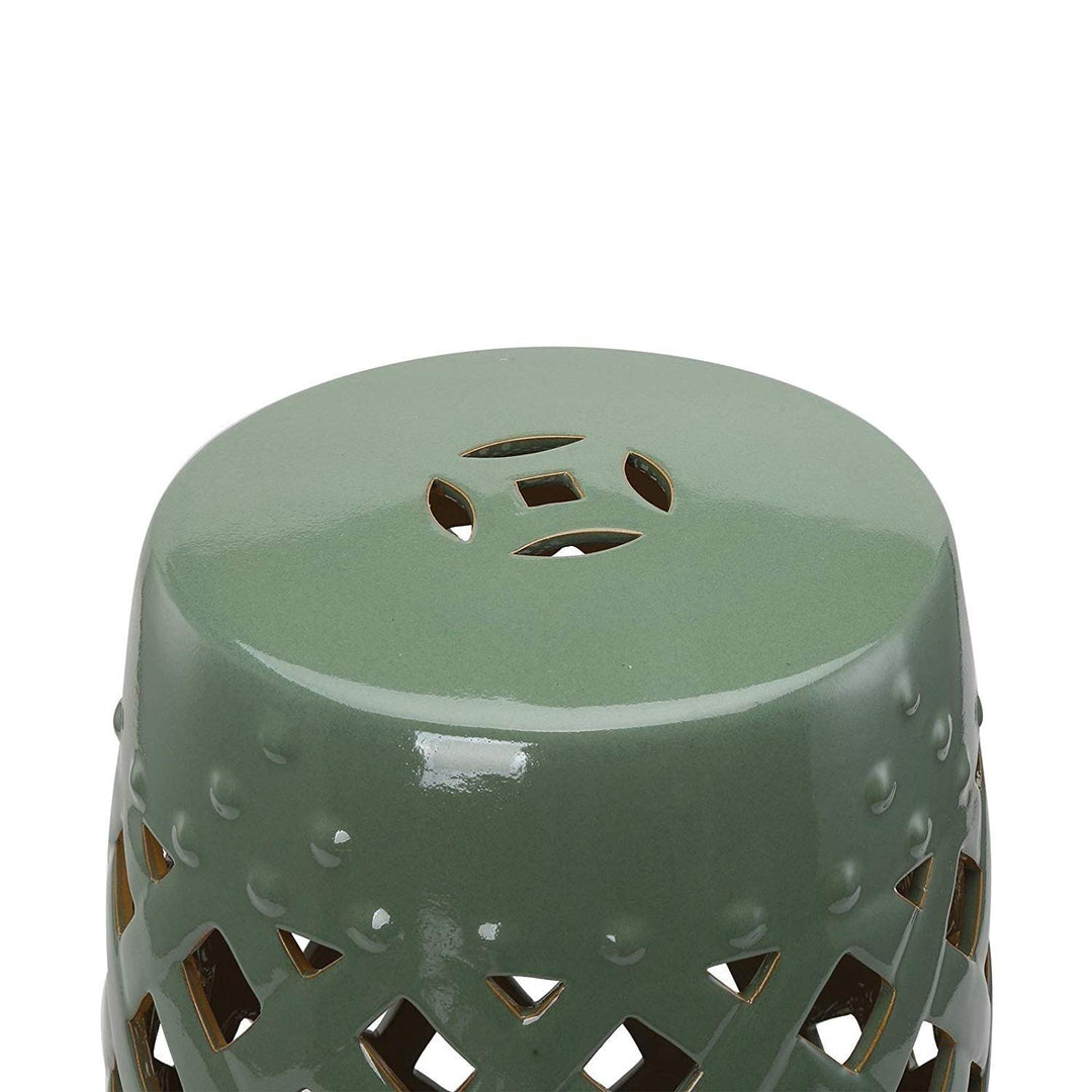 13" Heavy Duty Multi-use Ceramic Garden Stool/Round Side Table Foot Rest with - Diamond Home USA