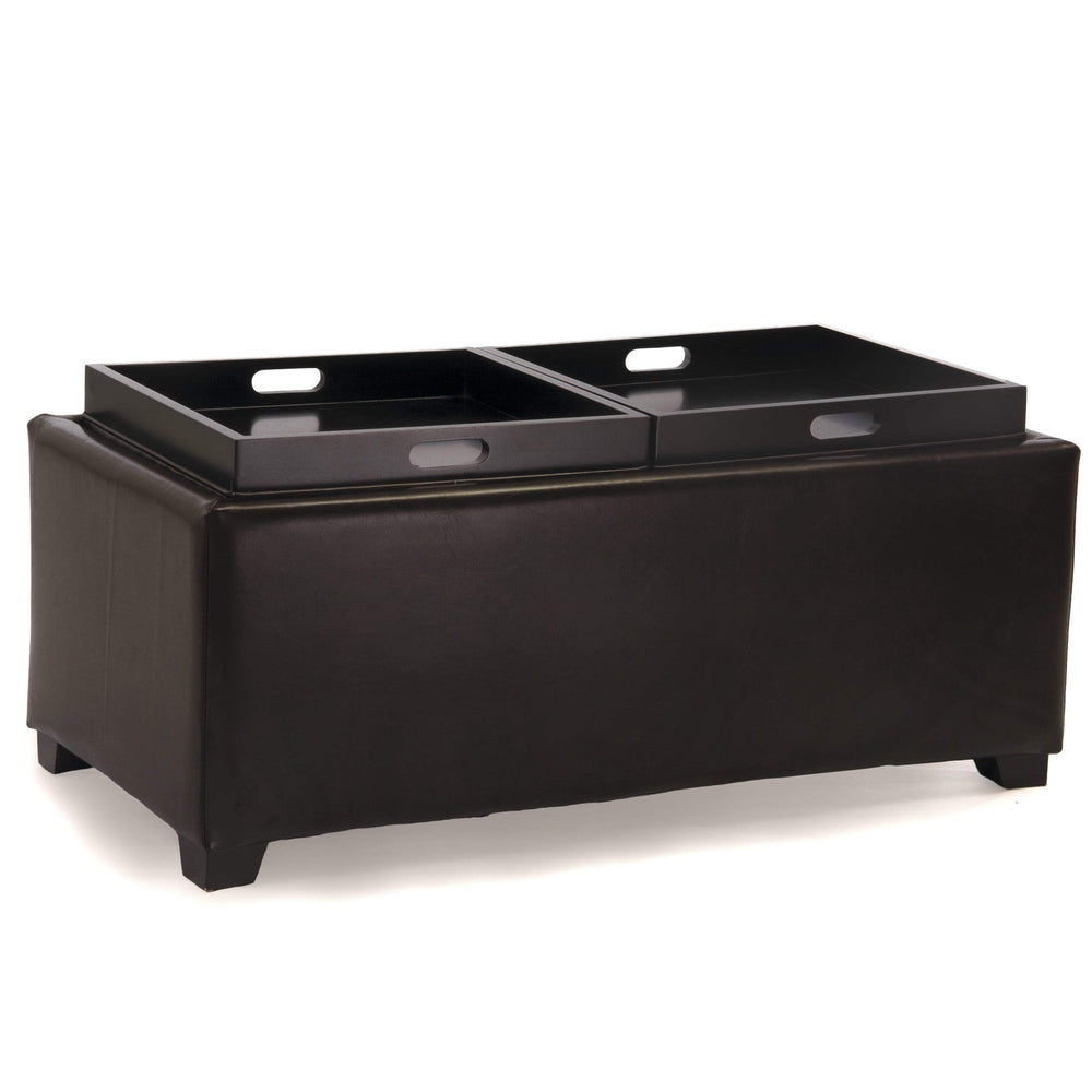 Brown Bonded Leather Double Tray Ottoman Modern Contemporary Solid Rectangle - Diamond Home USA