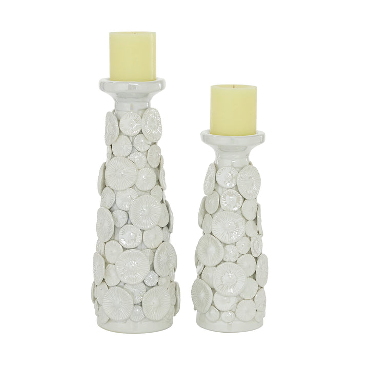White Ceramic Farmhouse Candle Holder (Set of 2) - Diamond Home USA