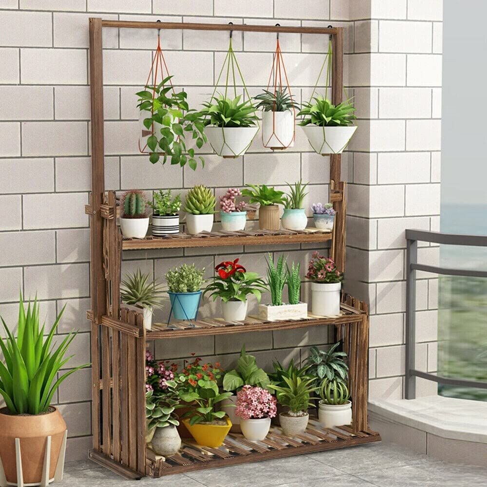 rustic hanging plant holders Heavy Duty Hanging Plant Stand Shelving Unit Flower Pot Rack