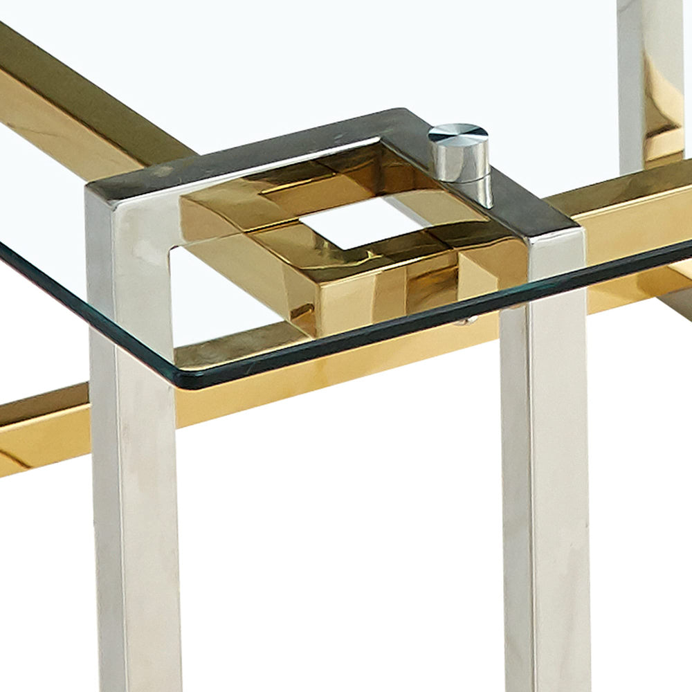 Nspire Contemporary Square Glass & Metal Coffee Table in Silver & Gold - Diamond Home USA
