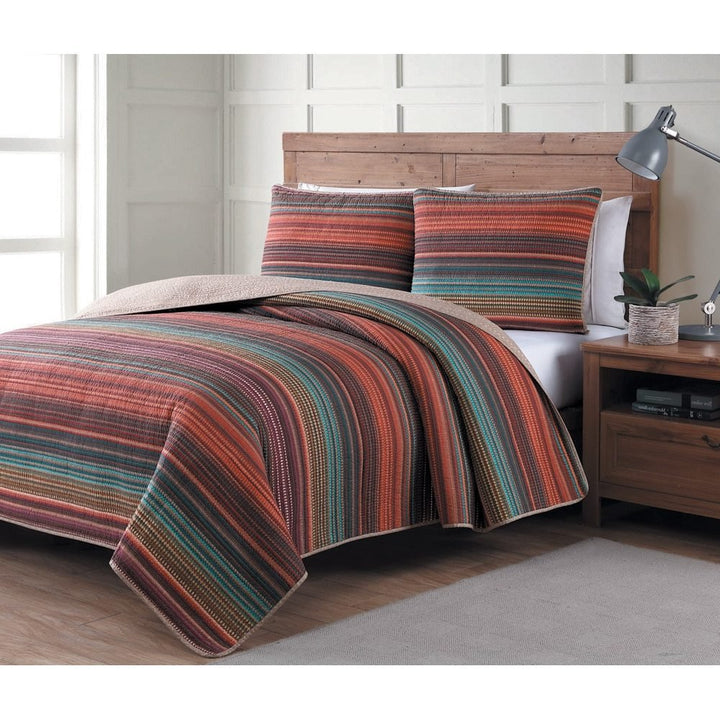 D&H 3 Piece Gem Tones Colorful Rainbow Stripes Quilt Full Queen Set Summer - Diamond Home USA