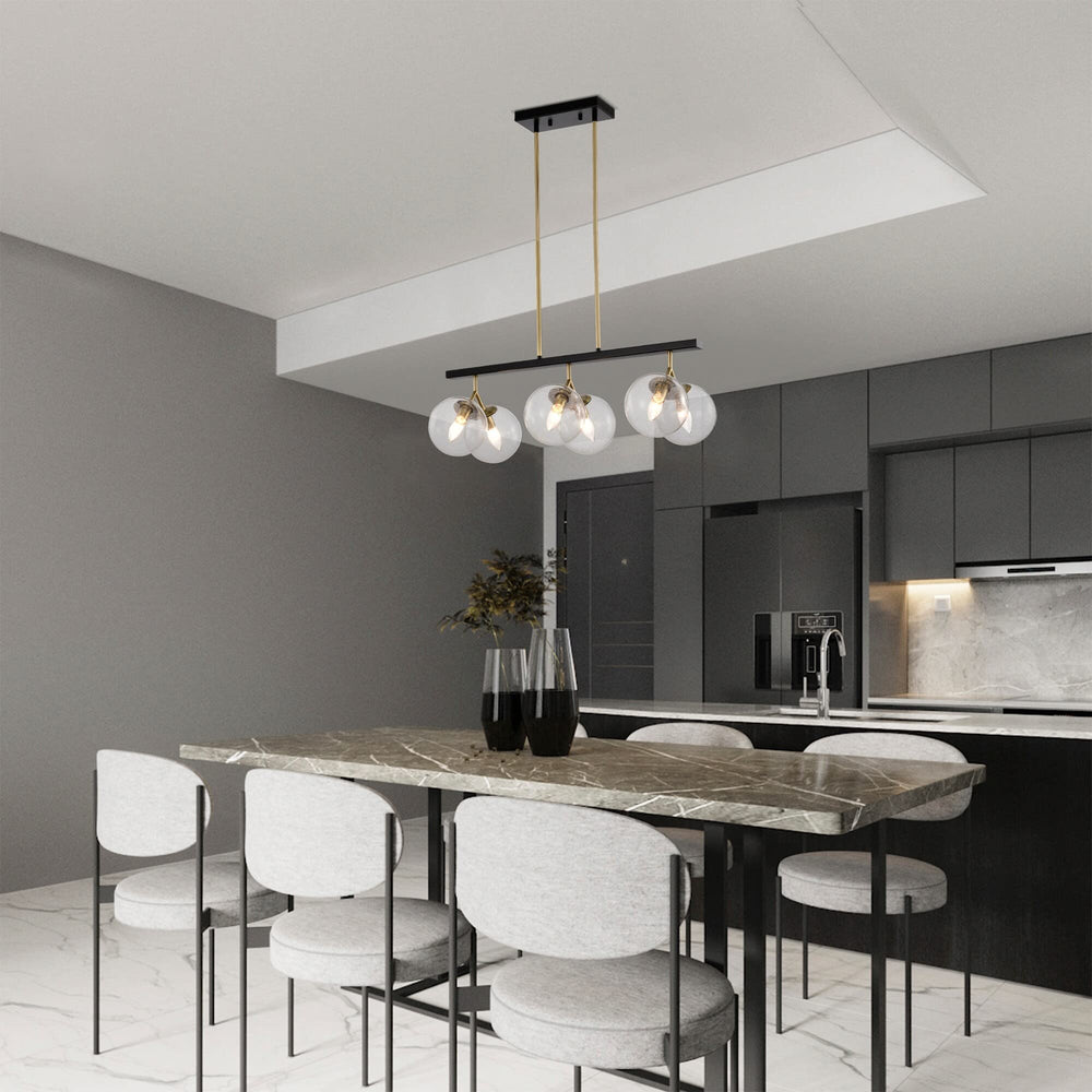 28 Inch Orb Glass Kitchen Island Chandelier 6 Light Black Gold Modern - Diamond Home USA