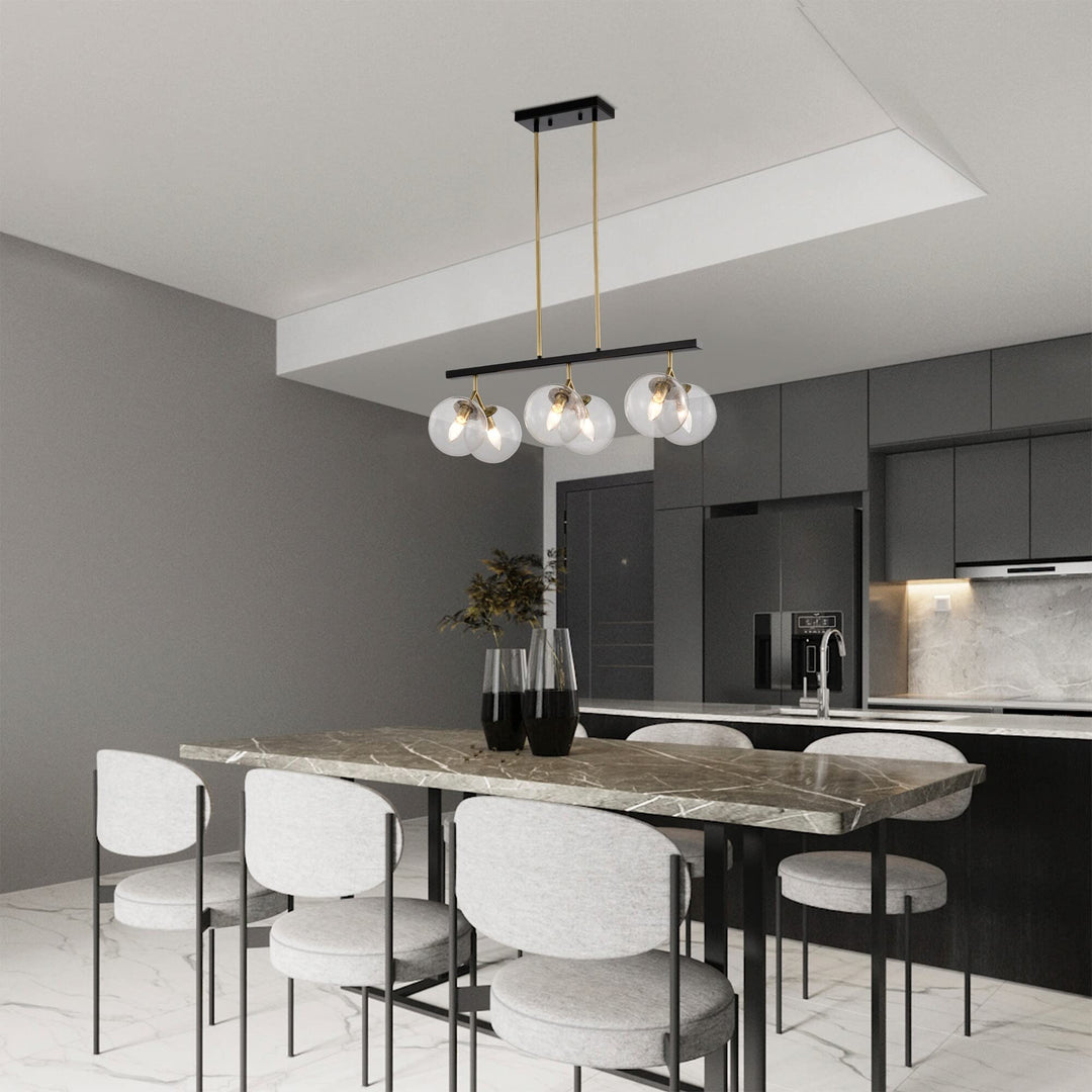 28 Inch Orb Glass Kitchen Island Chandelier 6 Light Black Gold Modern - Diamond Home USA