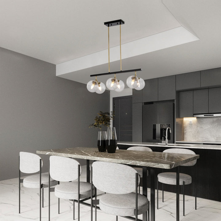 28 Inch Orb Glass Kitchen Island Chandelier 6 Light Black Gold Modern - Diamond Home USA