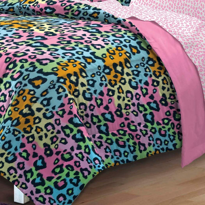 D&H 5 Piece Girls Teen Rainbow Leopard Themed Comforter Twin XL Set All Over - Diamond Home USA