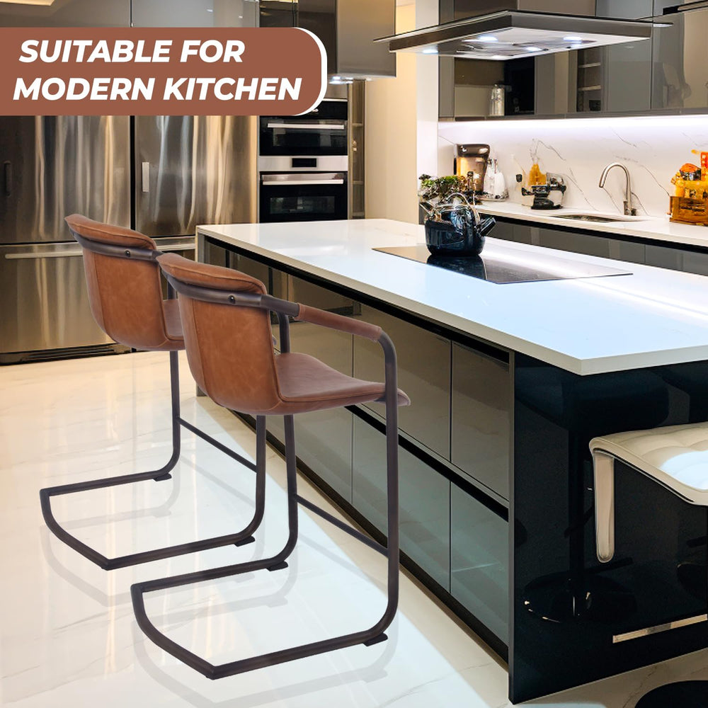 New Pacific Direct Indy PU Leather Counter Set of 2 Bar & Counter Stools Antique - Diamond Home USA