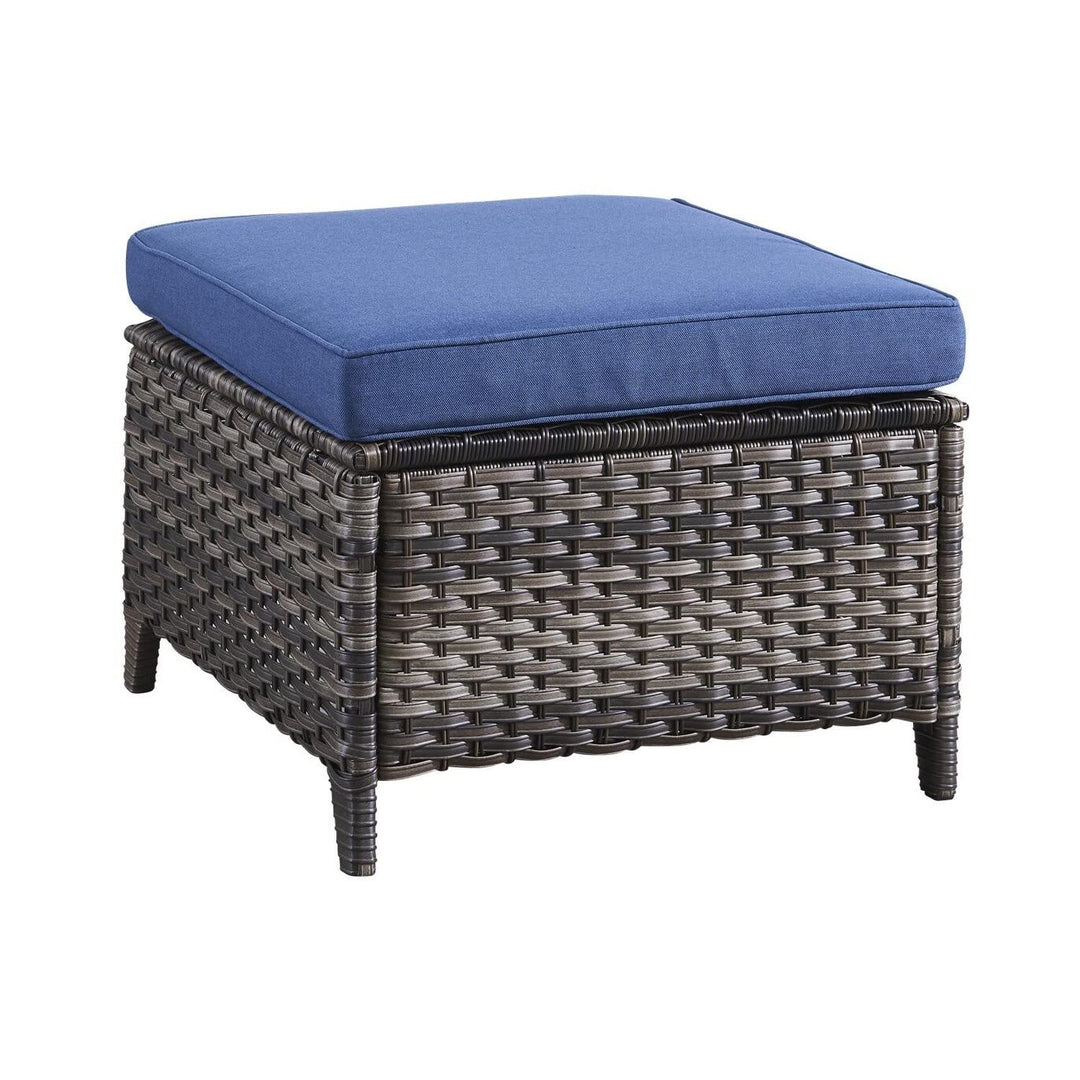 Outdoor Rattan Ottomans Wicker with Blue Cushion (Set of 2) Black Modern - Diamond Home USA