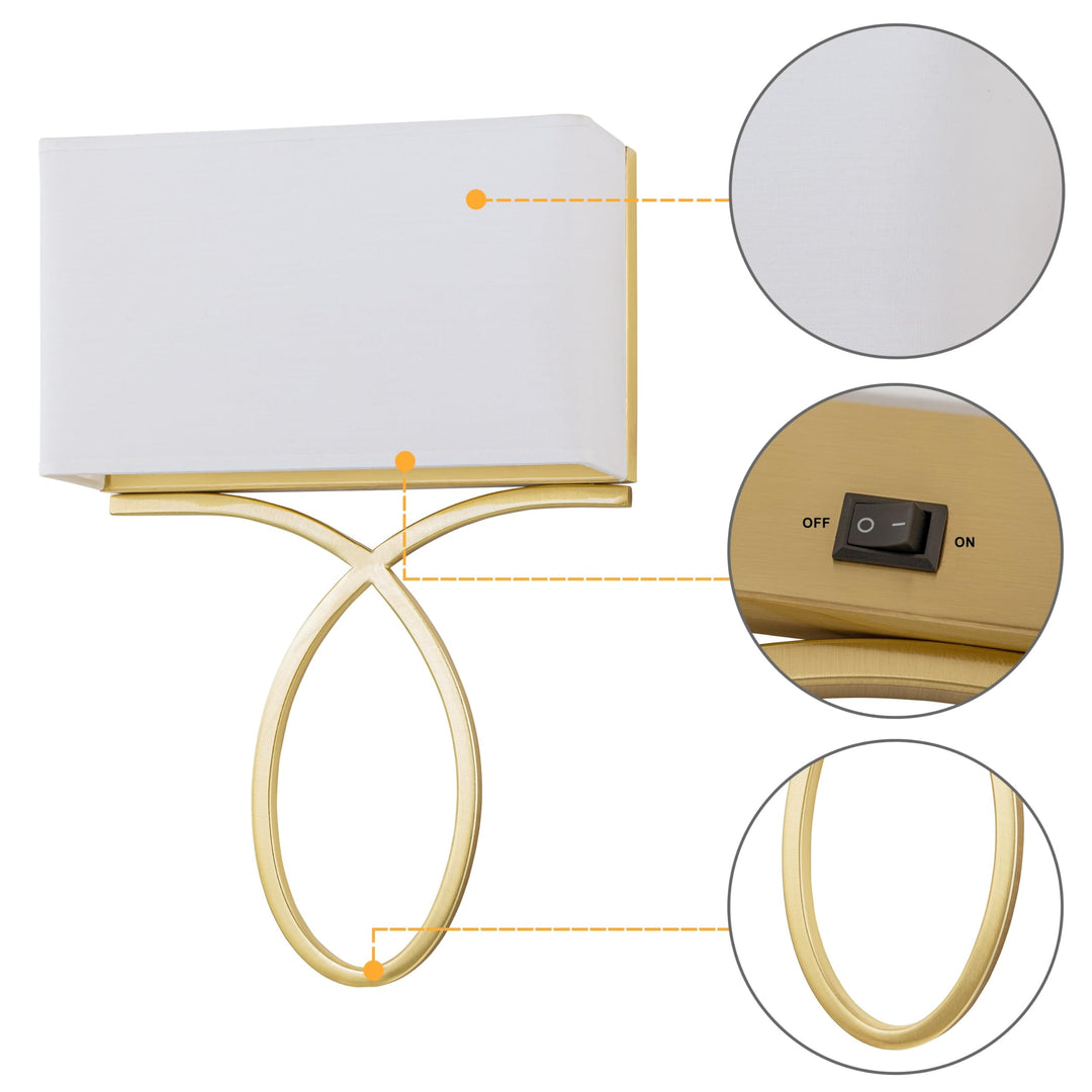 2-light Gold Plug-in and Hardwired Wall Sconce with White Linen Shade Modern - Diamond Home USA