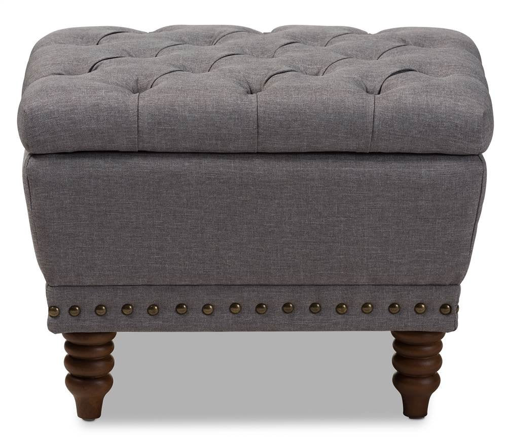 Baxton Studio Annabelle Tufted Storage Ottoman in Gray and Walnut Light Grey - Diamond Home USA