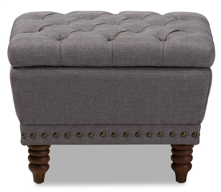 Baxton Studio Annabelle Tufted Storage Ottoman in Gray and Walnut Light Grey - Diamond Home USA