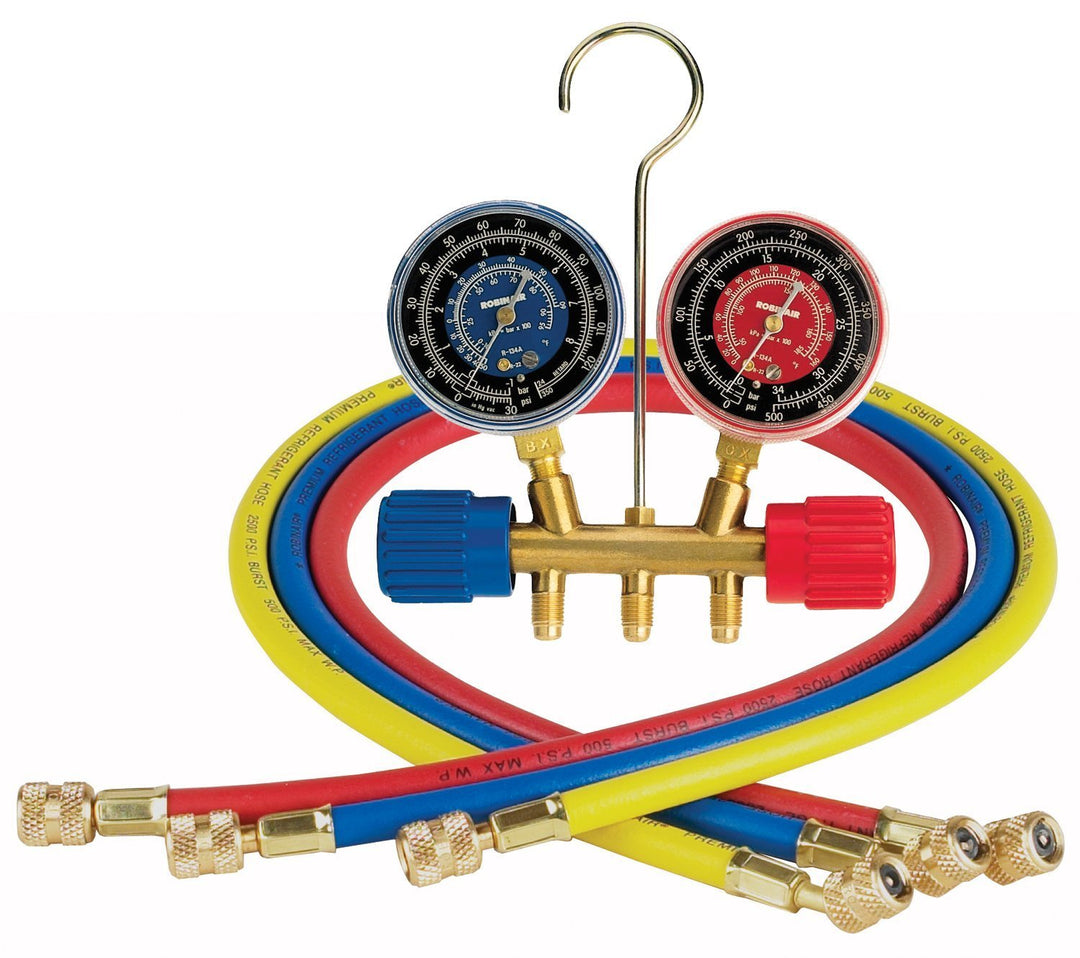 Robinair (40153) Side-Wheel Manifold Gauge with 1/4" Fittings and 36" Hose Set