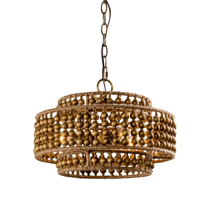 Dark Bronze Wood Beaded 3-Light Chandelier Bohemian Eclectic Farmhouse - Diamond Home USA