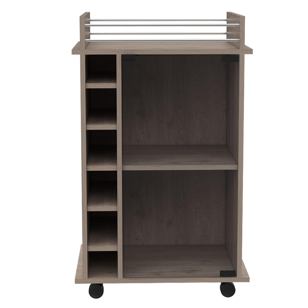 Tuhome Dukat Bar Cart Two Shelves Six Built-in Rack Four Casters -Black