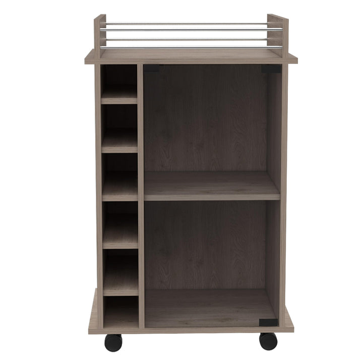 Tuhome Dukat Bar Cart Two Shelves Six Built-in Rack Four Casters -Black