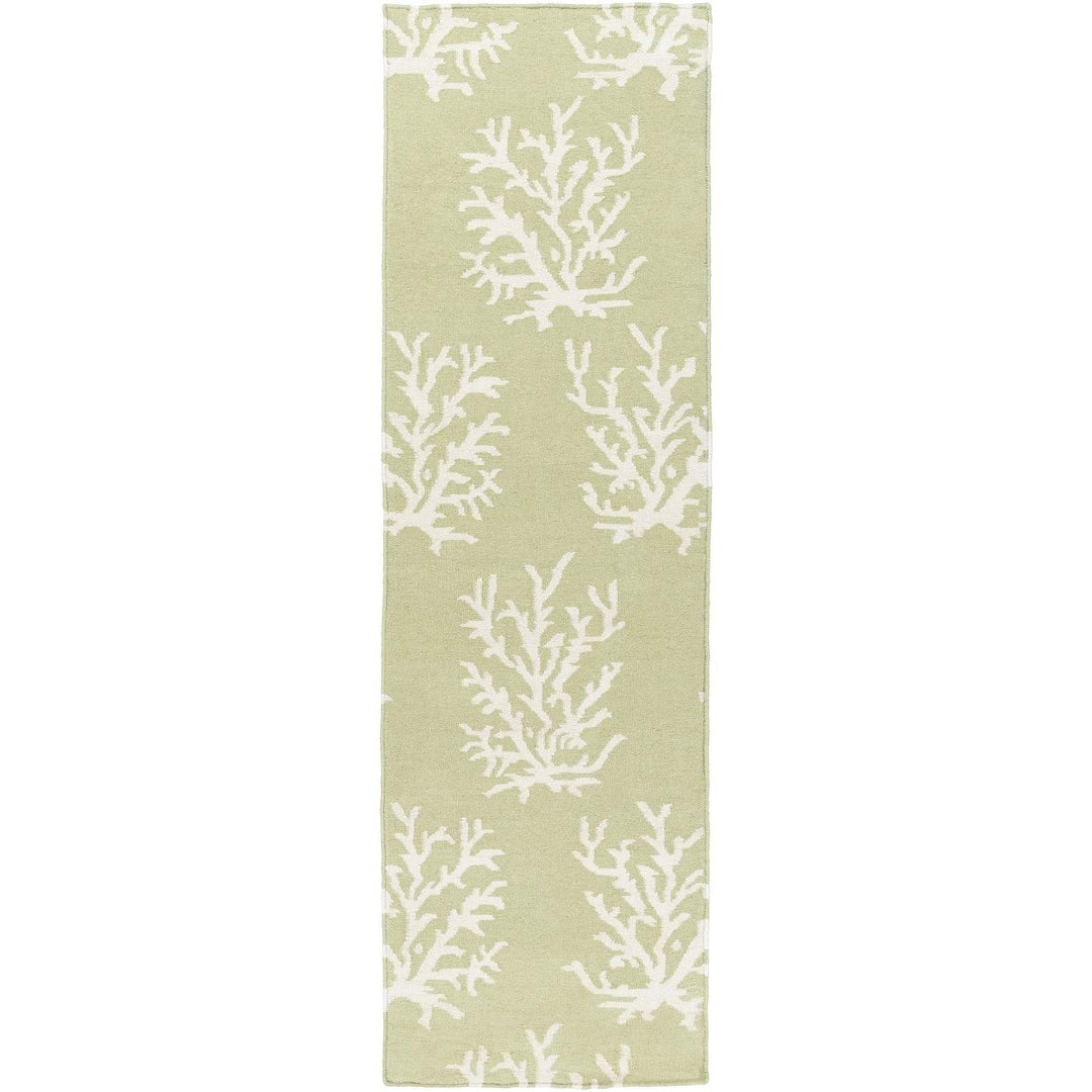 Hand-Woven Lettuce Leaf Wool Area Rug - 2'6" X 8' Runner Green White Abstract - Diamond Home USA
