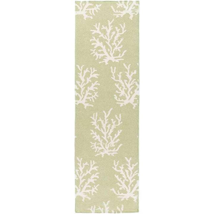 Hand-Woven Lettuce Leaf Wool Area Rug - 2'6" X 8' Runner Green White Abstract - Diamond Home USA
