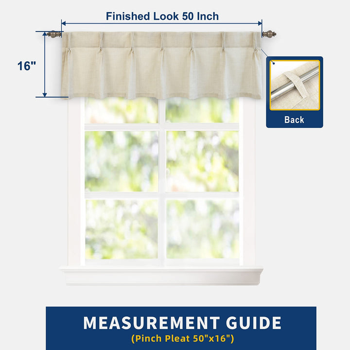 Pinch Pleat Valance for Kitchen Window Linen Textured 52" Width X 16" Length - Diamond Home USA