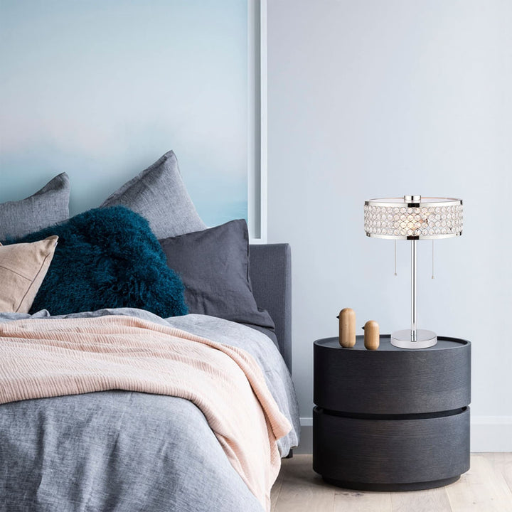 12 Inch Glam Crystal Pull Chains Table Lamp 2-Light Chrome Modern Contemporary - Diamond Home USA