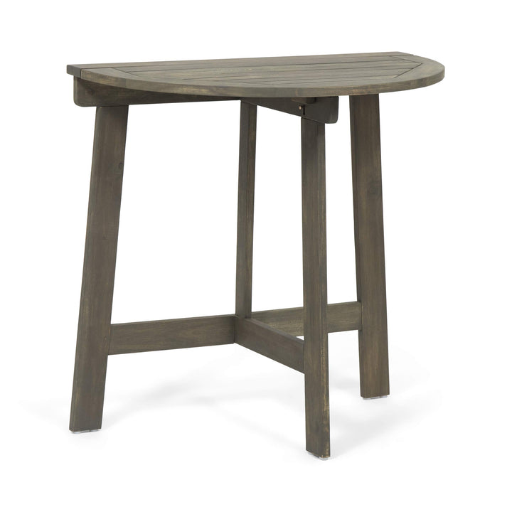 GDFStudio Outdoor Half-Round Folding Acacia Wood Bistro Table Gray Gray Finish