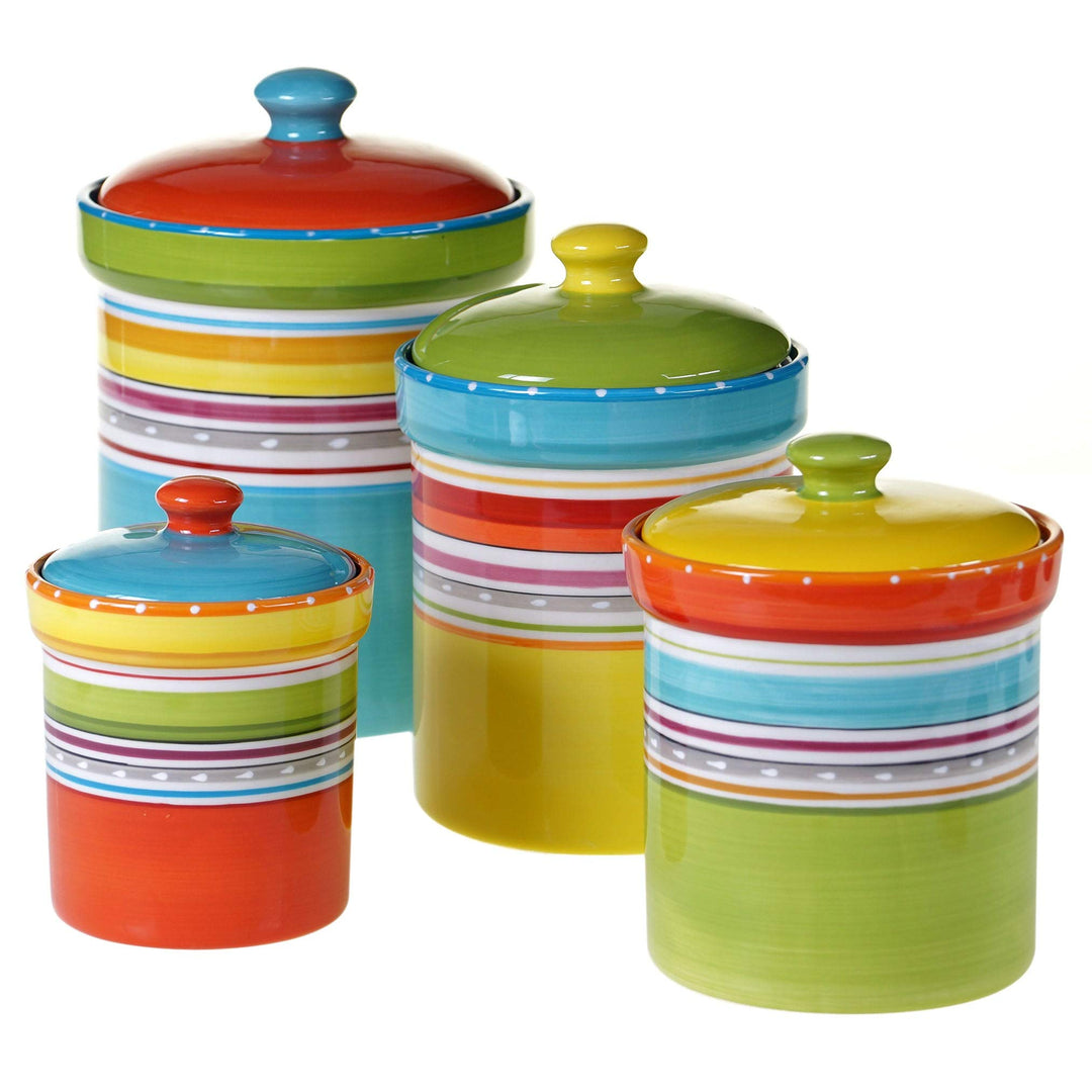 4 Piece Canister Set Green Red Yellow Ceramic