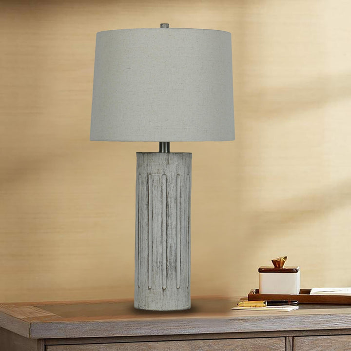 26" Rustic Scribed Column Table Lamp with Decorator Shade White Transitional - Diamond Home USA