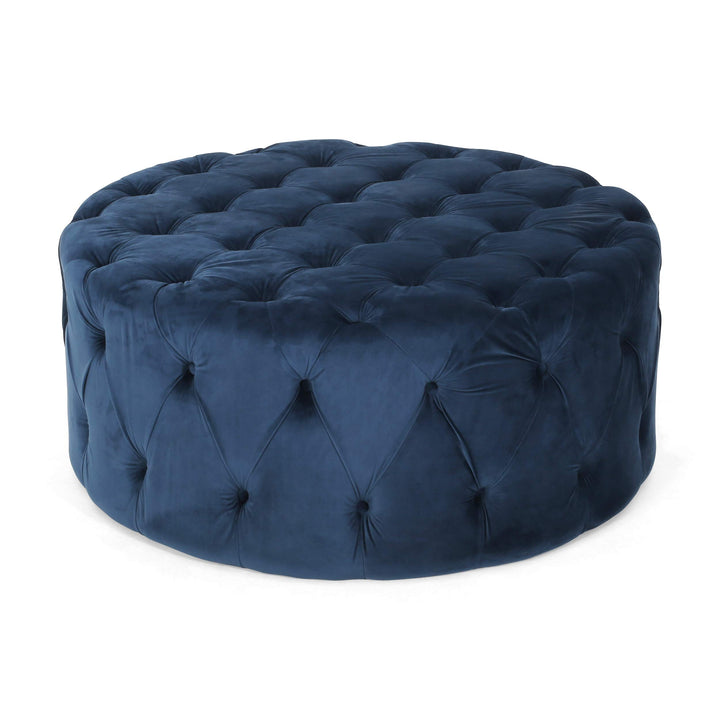 Christopher Knight Home Sabina Round Tufted Velvet Ottoman Blue