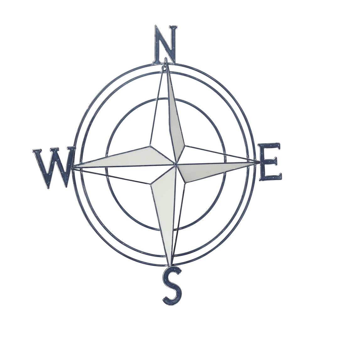 Dark Blue Metal Nautical Compass Wall Coastal Iron - Diamond Home USA