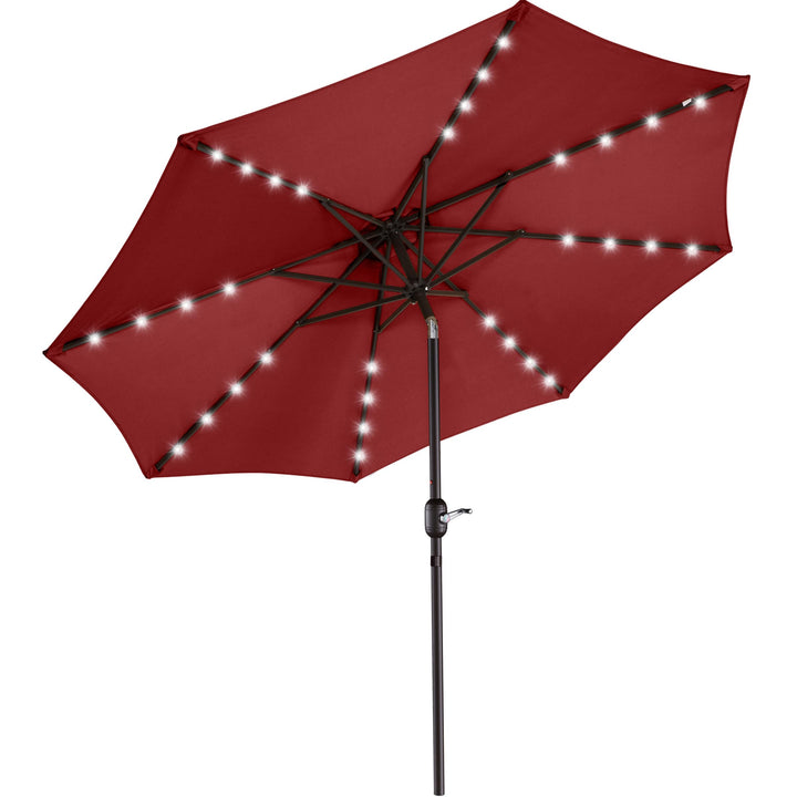 Villacera 9-Foot LED Outdoor Patio Umbrella with Solar Lights Red