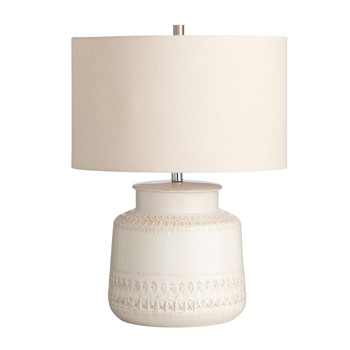 3-Way Ceramic Table Lamp with Oat Linen Shade White Modern Contemporary - Diamond Home USA