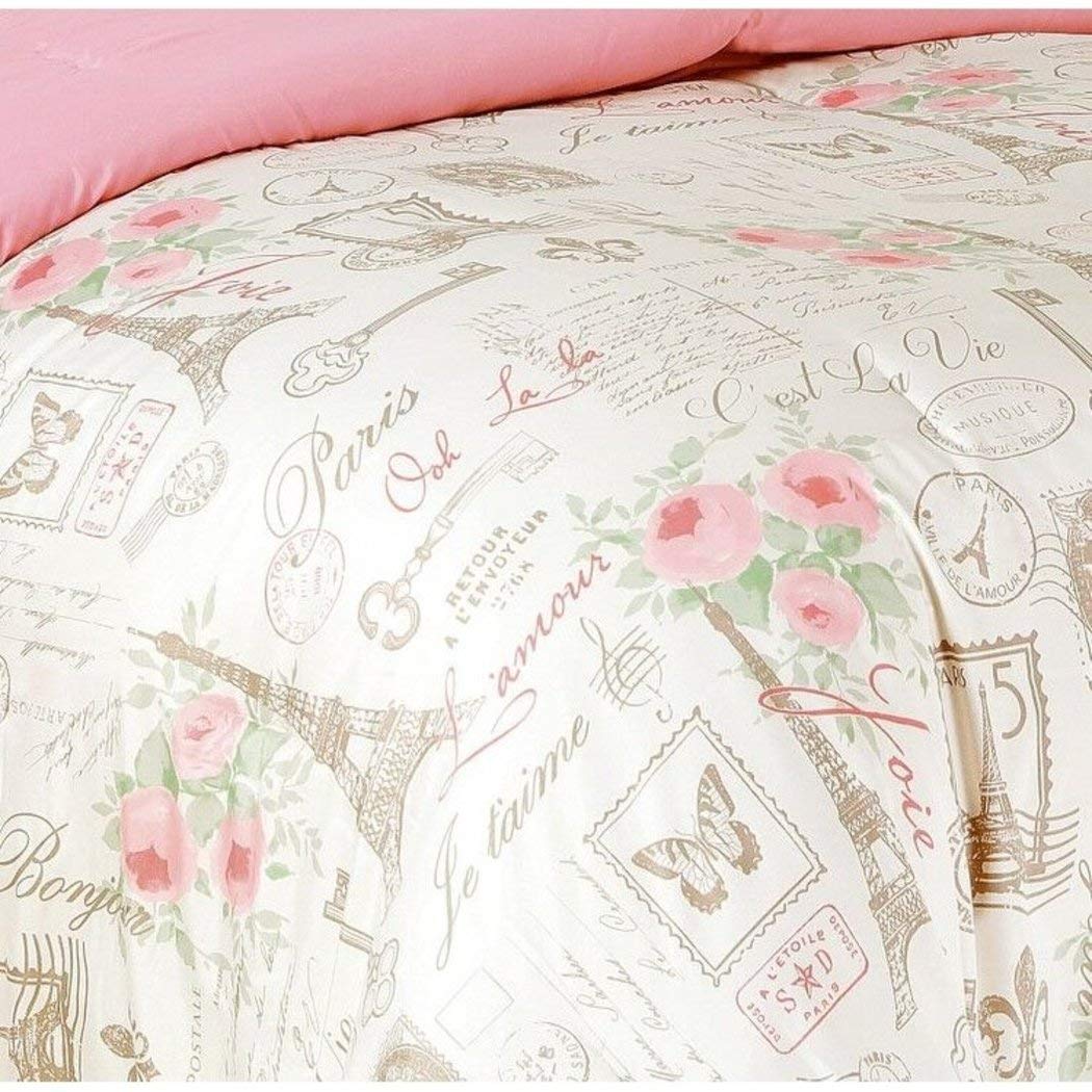 5 Piece Girls Off I Love Paris Comforter Set Romantic