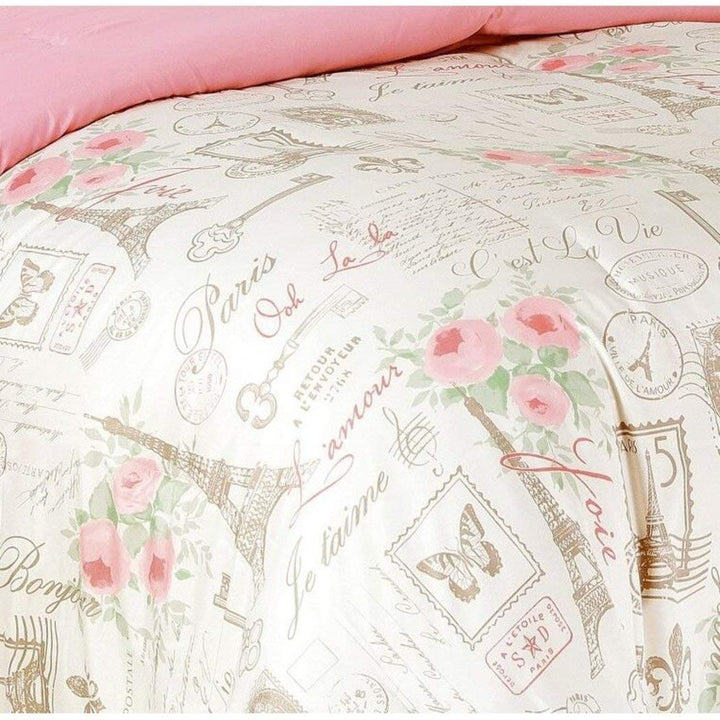 5 Piece Girls Off I Love Paris Comforter Set Romantic