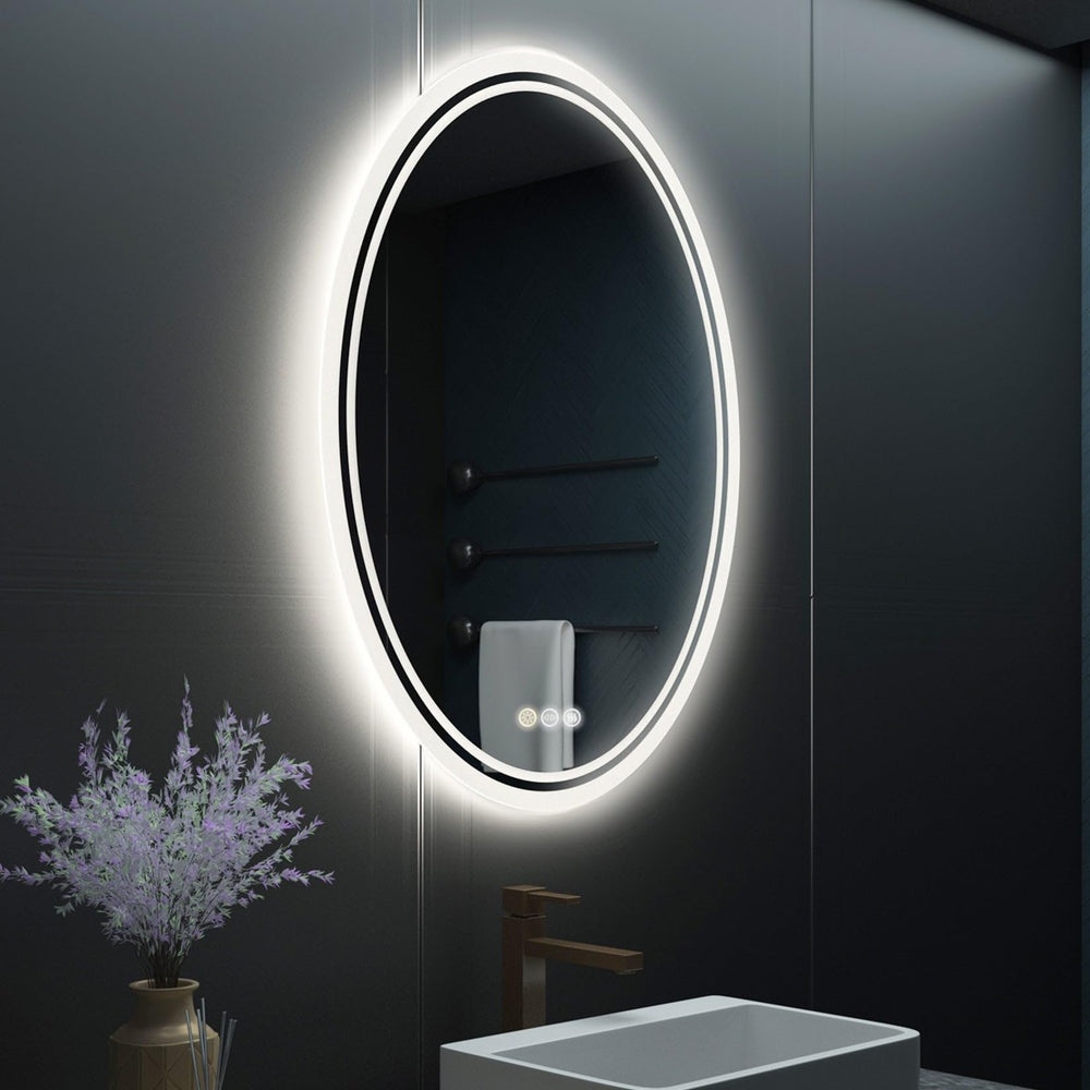 Modern Oval Led Touch Light Bathroom Mirror 24" X 32" Silver Classic - Diamond Home USA