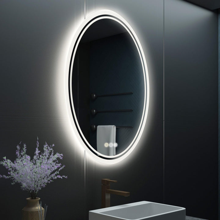 Modern Oval Led Touch Light Bathroom Mirror 24" X 32" Silver Classic - Diamond Home USA