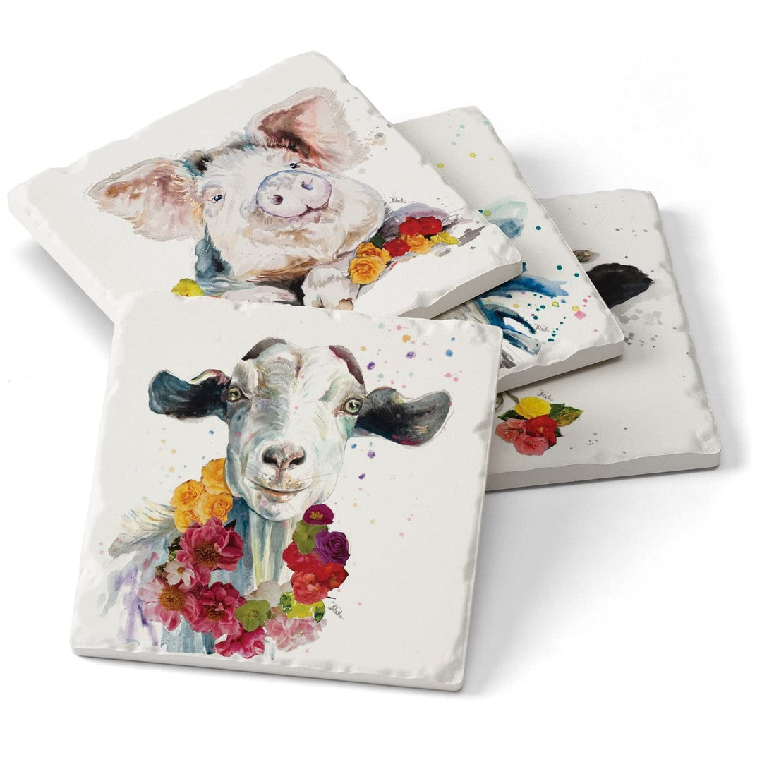 Coaster Fancy Farm Set of 4 4.01x4.22 Stoneware - Diamond Home USA