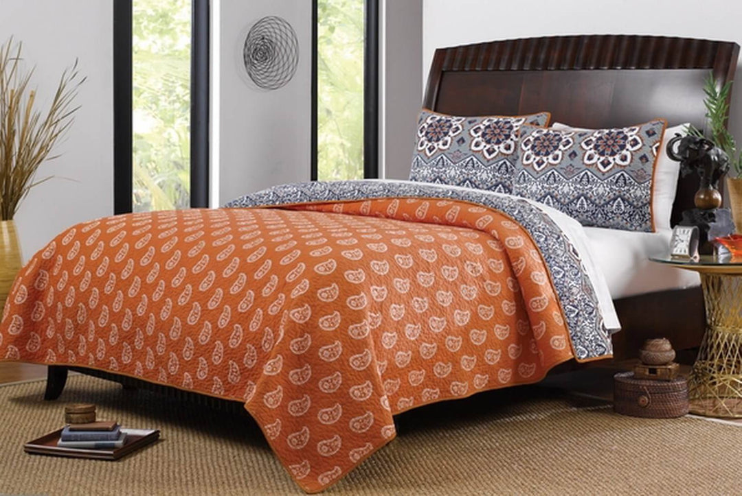 3 Piece Beautiful Burnt Quilt Set Medallion Bohemian